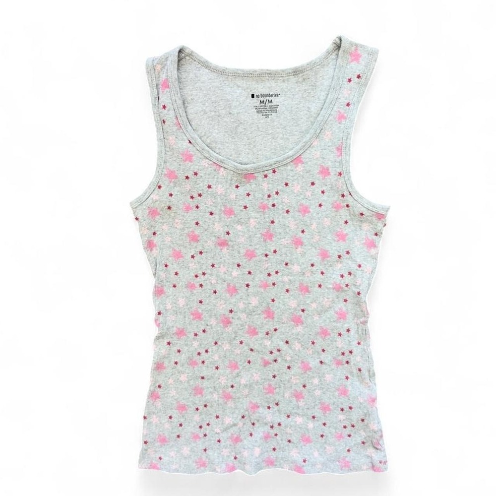 Y2K No Boundaries Grey & Pink Star Cami Tank Top Size Medium Preppy